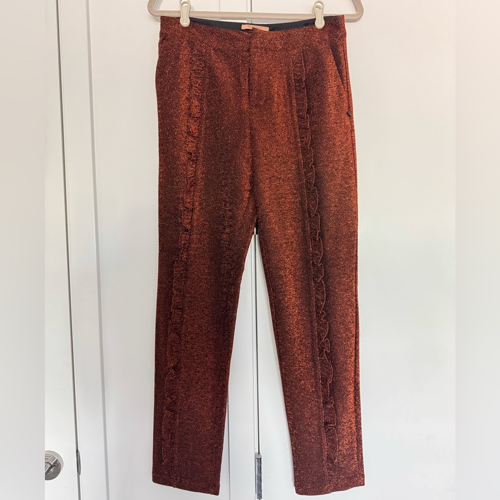 Shimmering Rust Pants with Ruffle Detail